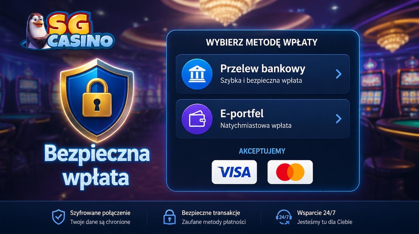 Interfejs kasyna z ekranem płatności i elementami bezpieczeństwa.